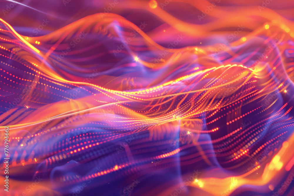 Poster 3d render of abstract futuristic background with holographic foil and transparent ribbon in dynamic 