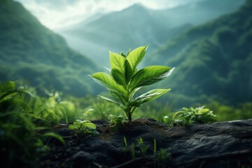 a plant growing out of dirt - obrazy, fototapety, plakaty