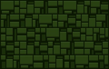 Pixel art dungeon tile set design with shadowing. 2D Brick Green Wall Texture. Earth tones concrete seamless background. Ground texture tile seamless pattern. Assets for game, background, wallpaper.