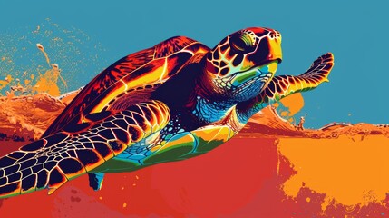 Sea turtle conservation campaign poster in Pop Art style