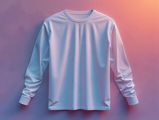 Realistic White Long-Sleeve T-Shirt Mockup on Pastel Background, This image would be perfect for showcasing clothing designs in a professional and