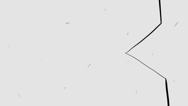 The effect of an old flickering film with debris and hair. On the side of the image, an angular line oscillates slightly, pointing to the left.