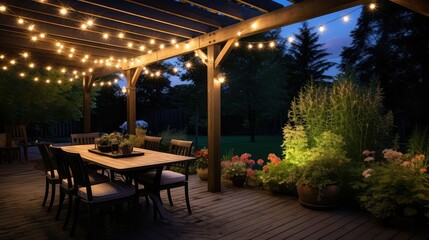 Fototapeta na wymiar garden backyard string lights