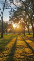 Naklejka premium Sunrise in a serene park a new day dawns