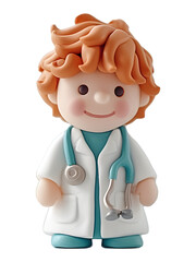 3D cartoon doctor with a stethoscope and a smile on his face isolated on transparent Background. - 776803470