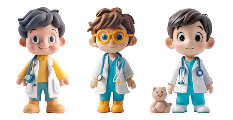 3D cartoon doctor with a stethoscope and a smile on his face isolated on transparent Background. - 776803491
