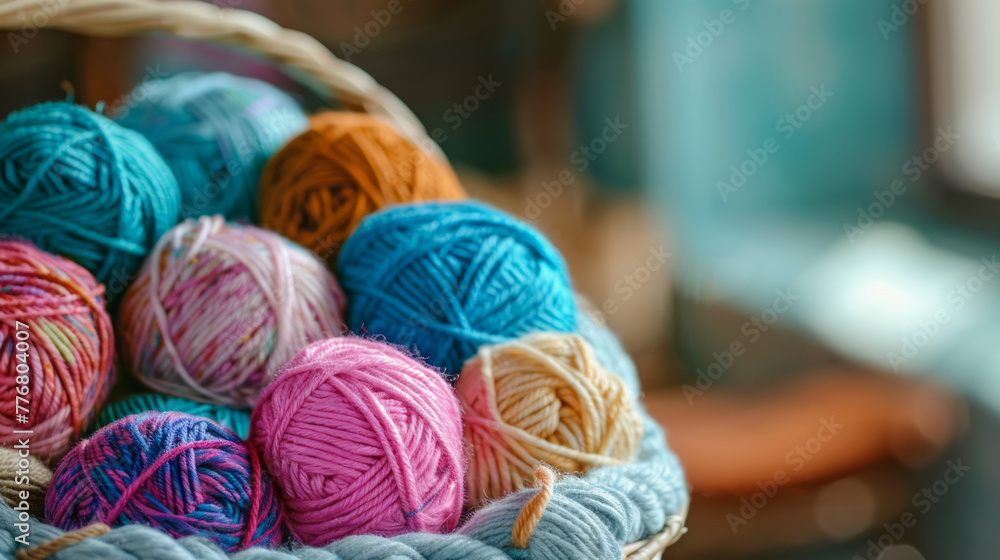 Poster a delicate array of yarn bundles rests in a basket, highlighting the softness of the knitting materi