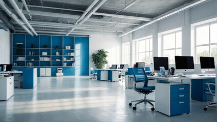 Naklejka na ściany i meble Modern Blue White Open Office 