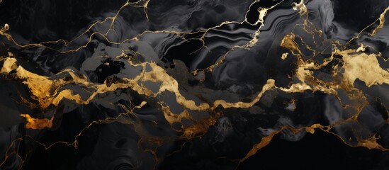 Beautiful and opulent black and gold marble slab with intricate gold veining patterns, perfect for high-end interior design projects