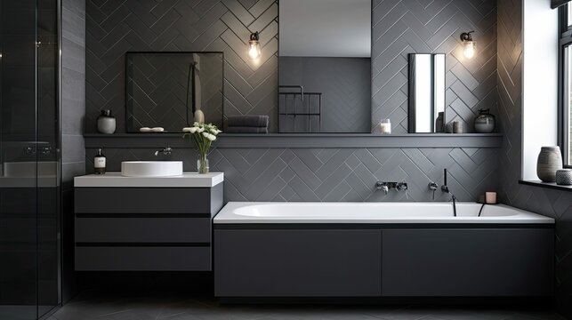 bathroom slate gray tile