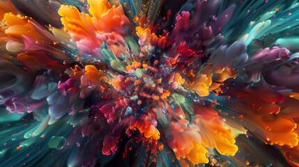 Explosions of color collide and blend creating a delightful chaos of kaleidoscopic beauty. - obrazy, fototapety, plakaty