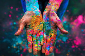 different hand filled with colored powder,generative ai