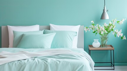 bedroom blurred turquoise interior