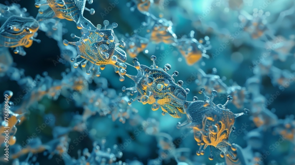 Poster a sea of interconnected shapes fills the image each one representing a unique nucleic acid molecule.