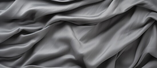 A detailed close-up of a gray fabric with numerous voluminous folds creating a textured surface - obrazy, fototapety, plakaty