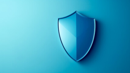Technology concept glossy blue shield icon centered on a matching blue background, embodying security.