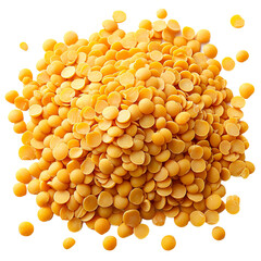 A circle of yellow lentils on a transparent background with a large circle of seeds
