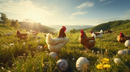 pasture organic eggs production - obrazy, fototapety, plakaty
