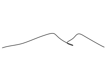 One continuous line drawing of mountain range landscape. Web banner with mounts in simple linear style. Adventure winter sports concept isolated on white background. Doodle vector illustration - obrazy, fototapety, plakaty