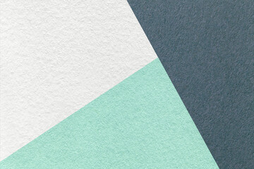 Texture of craft white, gray and cyan shade color paper background, macro. Vintage abstract mint cardboard