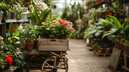 Fototapeta na wymiar Plant on flower cart in nursery