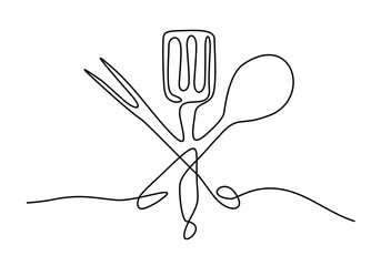 Continuous one line drawing. restaurant logo. Black and white vector illustration.