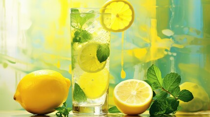 refreshing green lemon yellow - obrazy, fototapety, plakaty