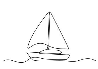Continuous line drawing of yacht. Abstract sailing vessel silhouette. Template for your design works. Vector illustration.