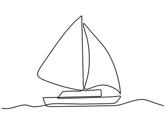 Continuous line drawing of yacht. Abstract sailing vessel silhouette. Template for your design works. Vector illustration.