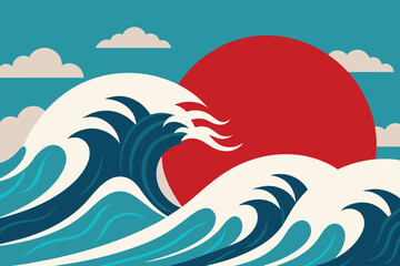 Traditional Japanese Art Style Wave Theme design vector