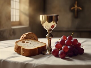 Default Eucharistic symbols Lords supper symbols chalice of wind - obrazy, fototapety, plakaty