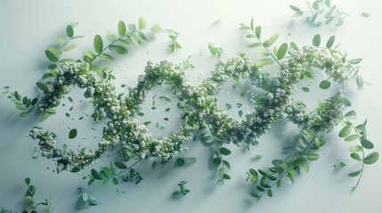 structure of DNA intertwined with elements of plants and nature