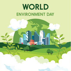 Obraz premium World Environment day concept 3d design. 3d World map with Environment day text and background illustration.