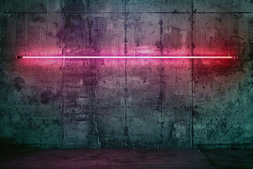 Cement Wall with Neon Light on Dark Background - obrazy, fototapety, plakaty