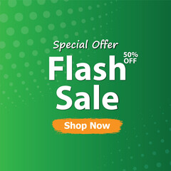 50% off Flash Sale banner vector Text and green Background