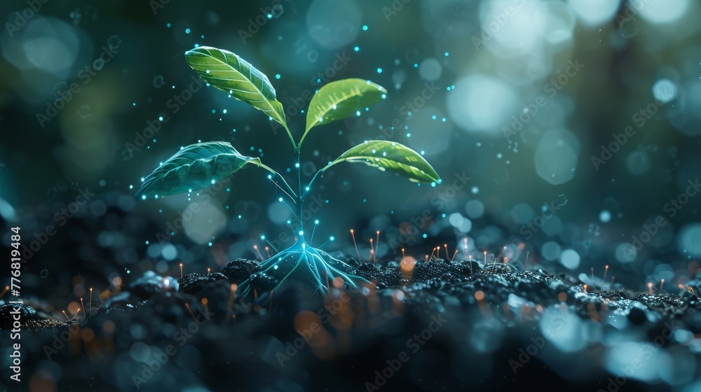 Poster a realistic and artistic interpretation of a sprout representing technology