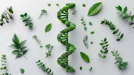 featuring a DNA double helix made of plants and leaves
