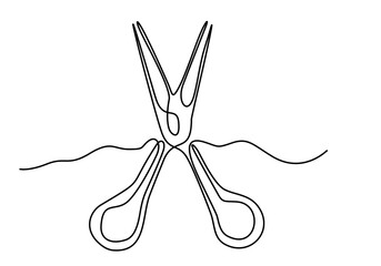 Continuous scissors with one line on a white background