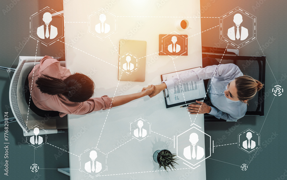 Poster human resources recruitment and people networking concept. modern graphic interface showing professi