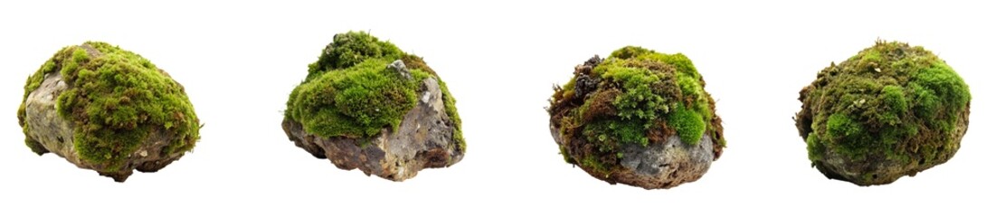 set of moss covered rock isolated on transparent background - obrazy, fototapety, plakaty