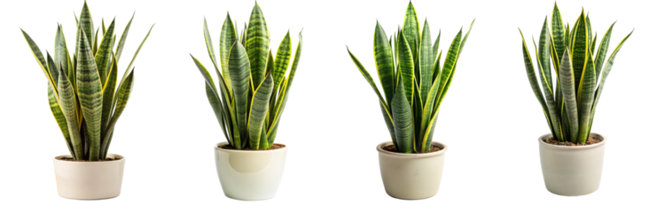 set of snake plant in pot - ornamental plants, indoor decorative plants isolated on transparent background