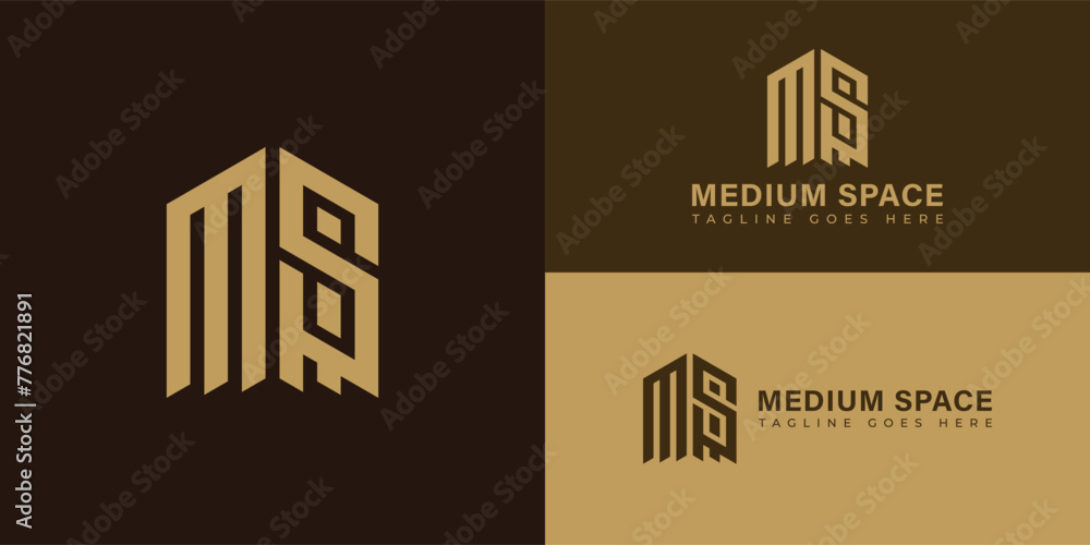 Poster abstract initial letter ms or sm logo in gold color isolated on multiple background colors. the logo