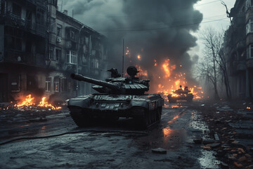 Disasters, battles and wars with a tank taking care of	
 - obrazy, fototapety, plakaty