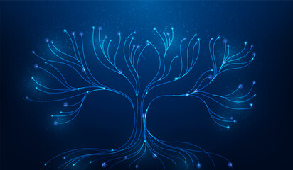 tree data storage digital technology online internet network. big data branch on blue background. vector illustration fantastic digital design