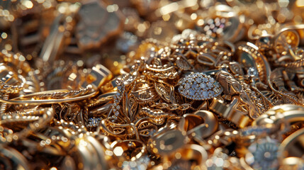 Gold jewelry pile background.