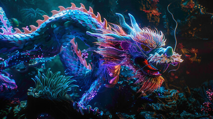 Obraz na płótnie Canvas Fire asian dragon vertical. Fire Asian dragon on the dark background. Digital painting.
