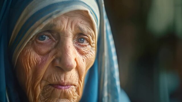 A poor elderly Indian woman Mother Teresa's Mercy and Charitable Mission Emphasize the difference between hardship and pity.	