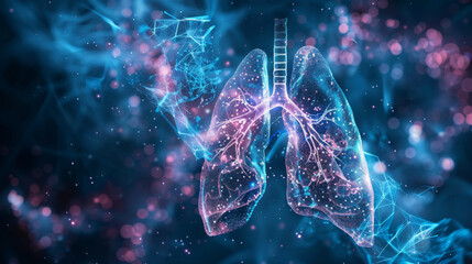 A blue and orange lung is shown in a cloud of smoke - obrazy, fototapety, plakaty