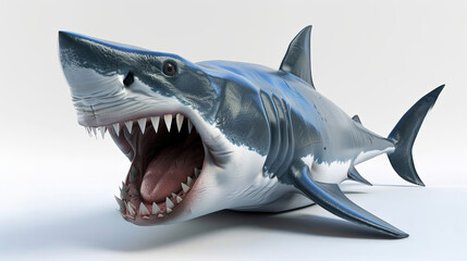 3D representation of a shark with mouth open - obrazy, fototapety, plakaty