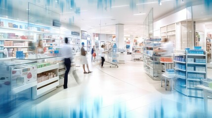 Fototapeta premium bustling blurred pharmacy interior